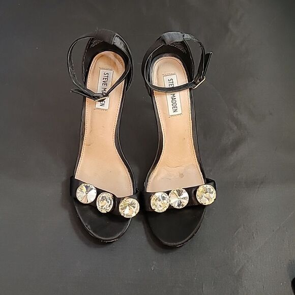 STEVE MADDEN SATIN OPEN TOE STILETTOS ADJUSTABLE BUCKLE ANKLE STRAP SANDAL R3 - Picture 2 of 16